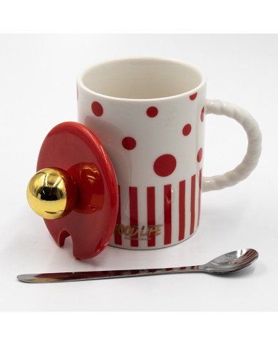 Mug Chop en Céramique Good Life avec Couvercle et Cuillère 400ml Mug Chop en Céramique Good Life avec Couvercle et Cuillère 400ml
