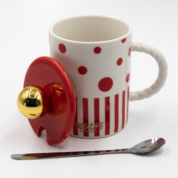 Mug Chop en Céramique Good Life avec Couvercle et Cuillère 400ml Mug Chop en Céramique Good Life avec Couvercle et Cuillère 400ml
