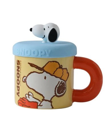 Mug Chop en Céramique avec Couvercle Snoopy Jaune 450 ml Mug Chop en Céramique avec Couvercle Snoopy Jaune 450 ml