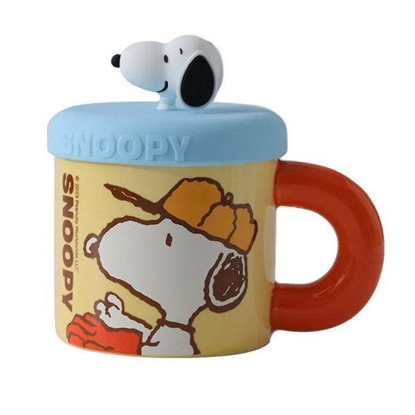 Mug Chop en Céramique avec Couvercle Snoopy Jaune 450 ml Mug Chop en Céramique avec Couvercle Snoopy Jaune 450 ml