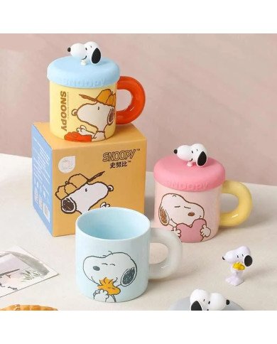 Mug Chop en Céramique avec Couvercle Snoopy Jaune 450 ml Mug Chop en Céramique avec Couvercle Snoopy Jaune 450 ml