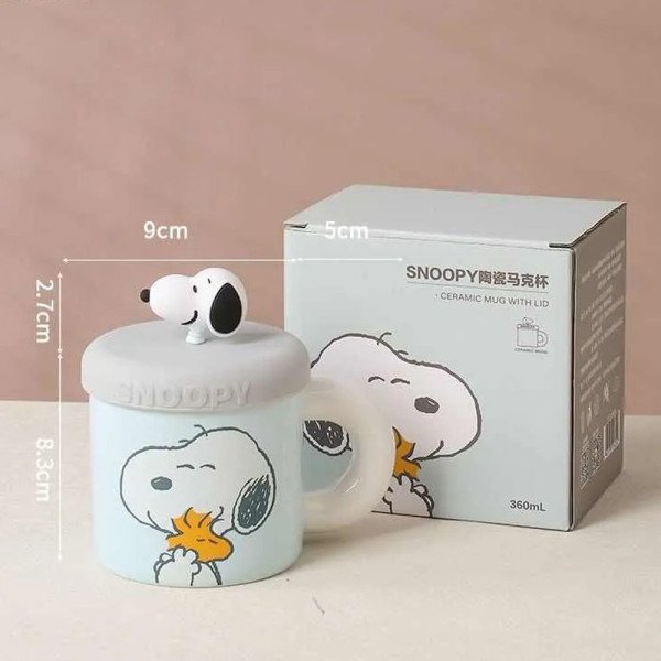Mug Chop en Céramique avec Couvercle Snoopy Bleu 450 ml