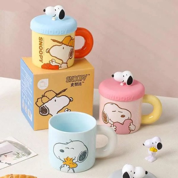 Mug Chop en Céramique avec Couvercle Snoopy Bleu 450 ml
