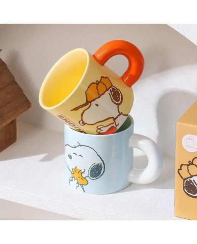 Mug Chop en Céramique avec Couvercle Snoopy Bleu 450 ml Mug Chop en Céramique avec Couvercle Snoopy Bleu 450 ml