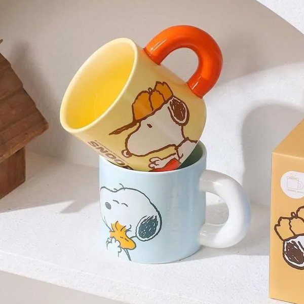 Mug Chop en Céramique avec Couvercle Snoopy Bleu 450 ml