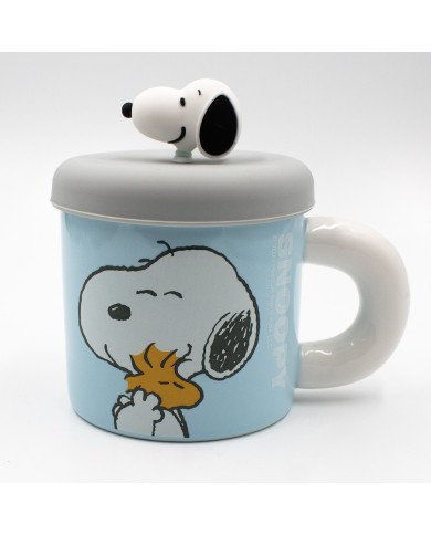 Mug Chop en Céramique avec Couvercle Snoopy Bleu 450 ml Mug Chop en Céramique avec Couvercle Snoopy Bleu 450 ml