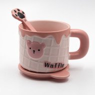 Mug Chop en Céramique avec Couvercle Sous-tasse et Cuillère Waffle 450