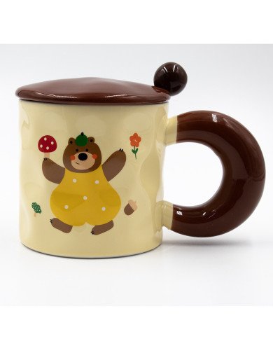 Mug Chop en Céramique avec Couvercle et Cuillère Bear 450 ml Mug Chop en Céramique avec Couvercle et Cuillère Bear 450 ml
