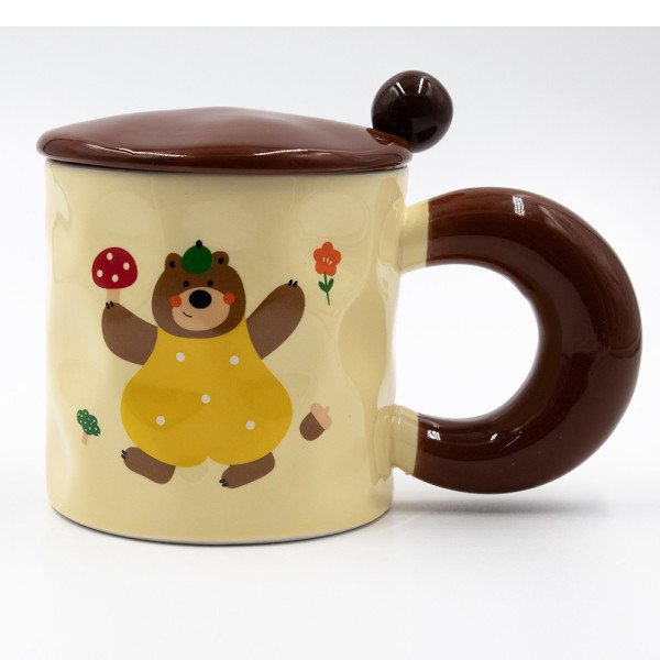 Mug Chop en Céramique avec Couvercle et Cuillère Bear 450 ml Mug Chop en Céramique avec Couvercle et Cuillère Bear 450 ml
