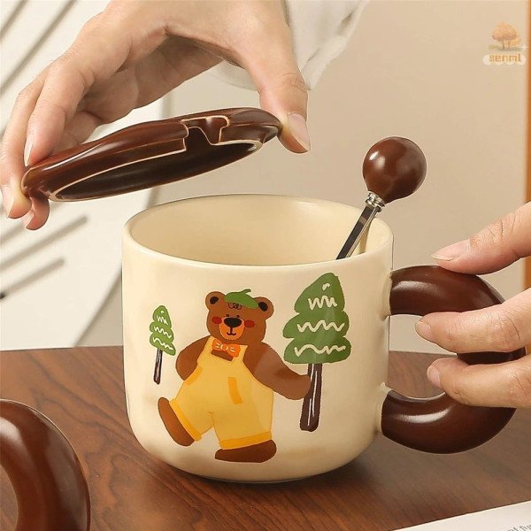 Mug Chop en Céramique avec Couvercle et Cuillère Bear 450 ml Mug Chop en Céramique avec Couvercle et Cuillère Bear 450 ml