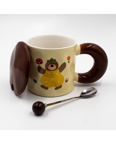 Mug Chop en Céramique avec Couvercle et Cuillère Bear 450 ml Mug Chop en Céramique avec Couvercle et Cuillère Bear 450 ml