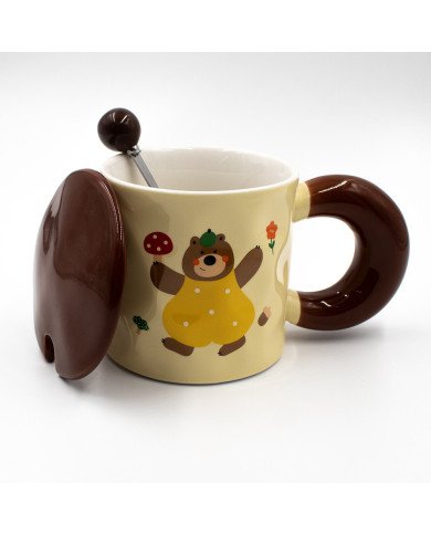 Mug Chop en Céramique avec Couvercle et Cuillère Bear 450 ml Mug Chop en Céramique avec Couvercle et Cuillère Bear 450 ml