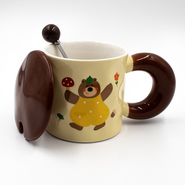Mug Chop en Céramique avec Couvercle et Cuillère Bear 450 ml Mug Chop en Céramique avec Couvercle et Cuillère Bear 450 ml