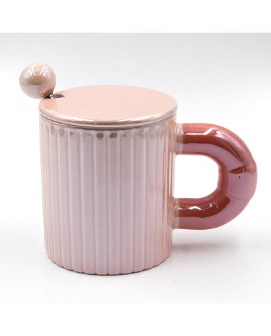 Mug Chop en Céramique Fashion Style avec Couvercle et Cuillère 450 ml Mug Chop en Céramique Fashion Style avec Couvercle et Cuillère 450 ml