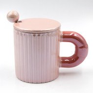 Mug Chop en Céramique Fashion Style avec Couvercle et Cuillère 450 ml Mug Chop en Céramique Fashion Style avec Couvercle et Cuillère 450 ml