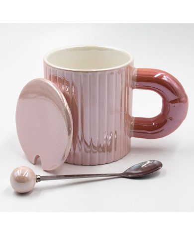 Mug Chop en Céramique Fashion Style avec Couvercle et Cuillère 450 ml Mug Chop en Céramique Fashion Style avec Couvercle et Cuillère 450 ml