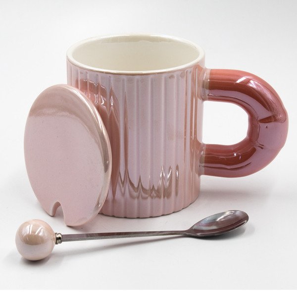 Mug Chop en Céramique Fashion Style avec Couvercle et Cuillère 450 ml Mug Chop en Céramique Fashion Style avec Couvercle et Cuillère 450 ml