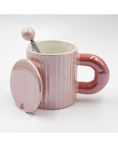 Mug Chop en Céramique Fashion Style avec Couvercle et Cuillère 450 ml Mug Chop en Céramique Fashion Style avec Couvercle et Cuillère 450 ml
