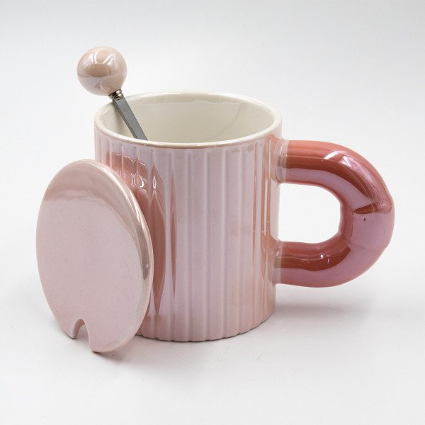 Mug Chop en Céramique Fashion Style avec Couvercle et Cuillère 450 ml Mug Chop en Céramique Fashion Style avec Couvercle et Cuillère 450 ml