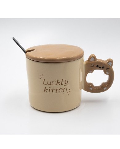Mug Chop en Céramique Luckly Kitten avec Couvercle et Cuillère 450 ml Mug Chop en Céramique Luckly Kitten avec Couvercle et Cuillère 450 ml