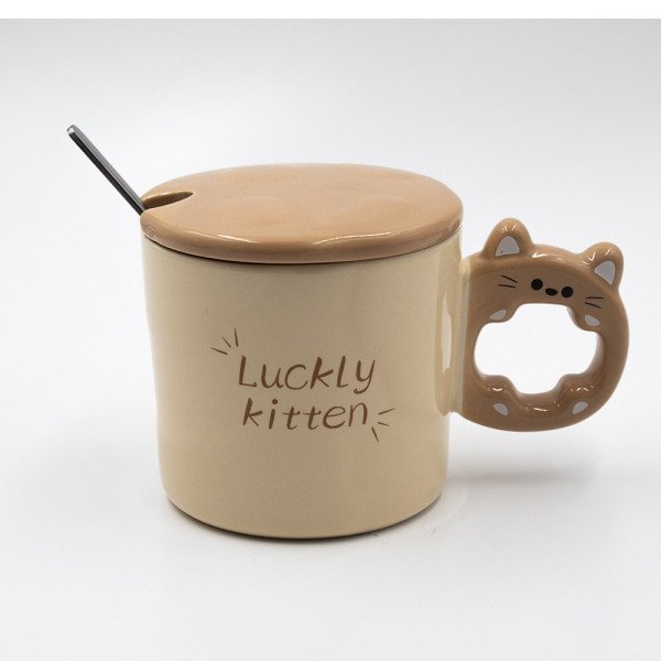 Mug Chop en Céramique Luckly Kitten avec Couvercle et Cuillère 450 ml Mug Chop en Céramique Luckly Kitten avec Couvercle et Cuillère 450 ml