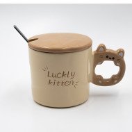 Mug Chop en Céramique Luckly Kitten avec Couvercle et Cuillère 450 ml Mug Chop en Céramique Luckly Kitten avec Couvercle et Cuillère 450 ml