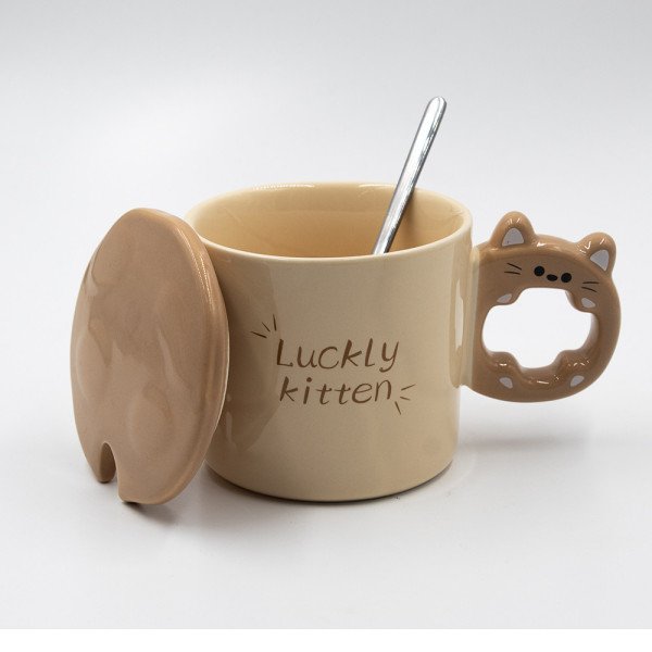 Mug Chop en Céramique Luckly Kitten avec Couvercle et Cuillère 450 ml Mug Chop en Céramique Luckly Kitten avec Couvercle et Cuillère 450 ml