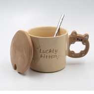 Mug Chop en Céramique Luckly Kitten avec Couvercle et Cuillère 450 ml Mug Chop en Céramique Luckly Kitten avec Couvercle et Cuillère 450 ml