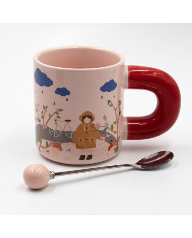 Mug Chop en Céramique avec Cuillère Rainy 375 ml Mug Chop en Céramique avec Cuillère Rainy 375 ml