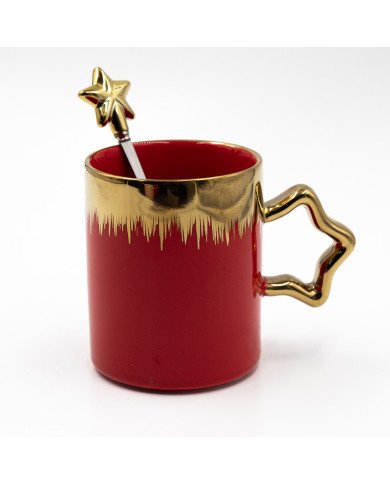 Mug Chop en Céramique avec Cuillère Star Gold 375 ml Mug Chop en Céramique avec Cuillère Star Gold 375 ml