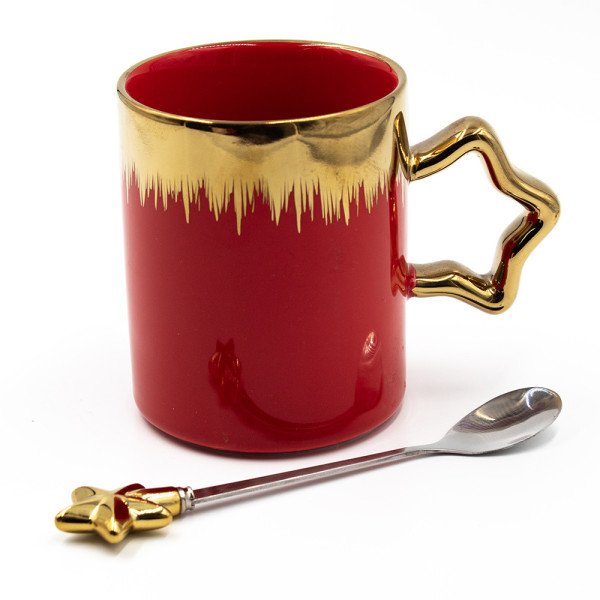 Mug Chop en Céramique avec Cuillère Star Gold 375 ml Mug Chop en Céramique avec Cuillère Star Gold 375 ml