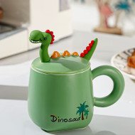 Mug Chop en Céramique Dinosaur avec Couvercle et Cuillère 450 ml Mug Chop en Céramique Dinosaur avec Couvercle et Cuillère 450 ml