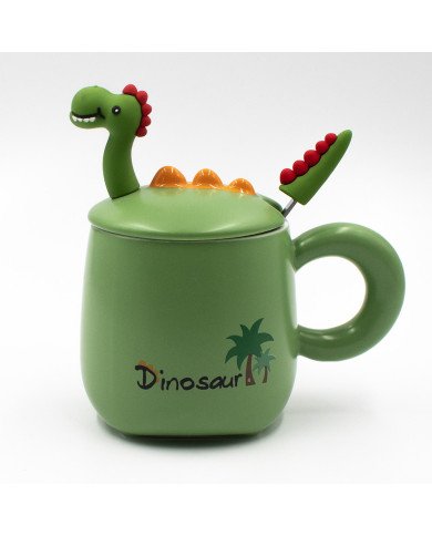 Mug Chop en Céramique Dinosaur avec Couvercle et Cuillère 450 ml Mug Chop en Céramique Dinosaur avec Couvercle et Cuillère 450 ml