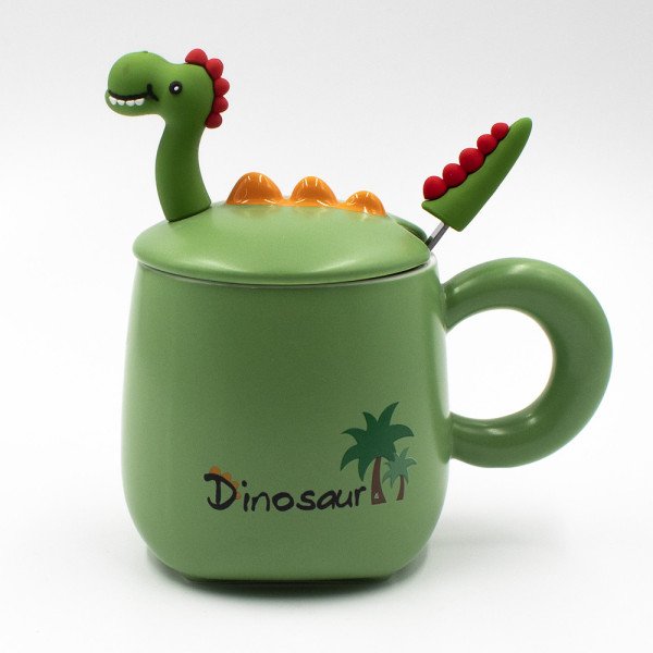 Mug Chop en Céramique Dinosaur avec Couvercle et Cuillère 450 ml Mug Chop en Céramique Dinosaur avec Couvercle et Cuillère 450 ml