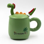 Mug Chop en Céramique Dinosaur avec Couvercle et Cuillère 450 ml Mug Chop en Céramique Dinosaur avec Couvercle et Cuillère 450 ml