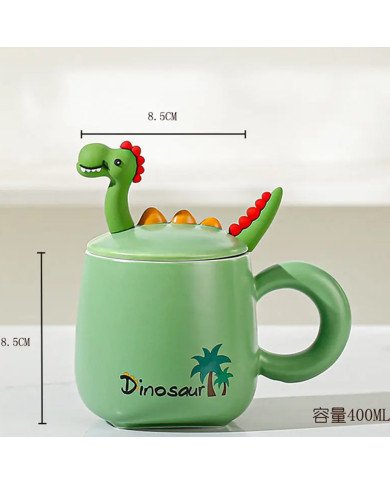 Mug Chop en Céramique Dinosaur avec Couvercle et Cuillère 450 ml Mug Chop en Céramique Dinosaur avec Couvercle et Cuillère 450 ml