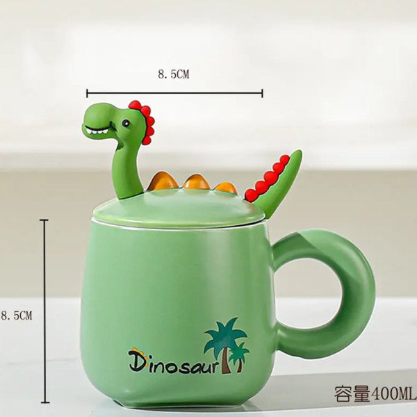 Mug Chop en Céramique Dinosaur avec Couvercle et Cuillère 450 ml Mug Chop en Céramique Dinosaur avec Couvercle et Cuillère 450 ml