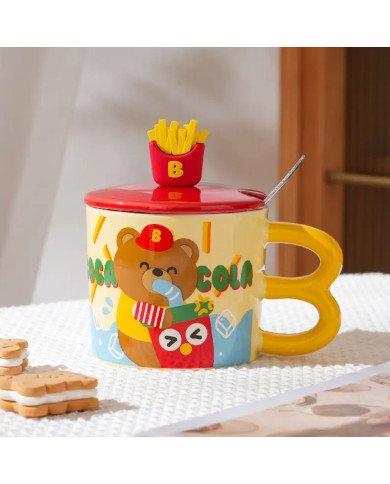 Mug Chop en Céramique Little Bear avec Couvercle et Cuillère 450 ml Mug Chop en Céramique Little Bear avec Couvercle et Cuillère 450 ml