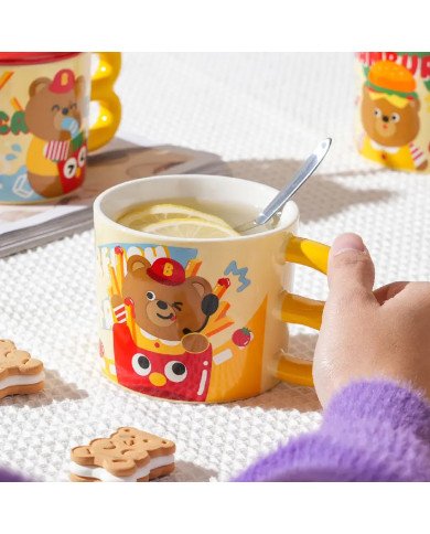 Mug Chop en Céramique Little Bear avec Couvercle et Cuillère 450 ml Mug Chop en Céramique Little Bear avec Couvercle et Cuillère 450 ml