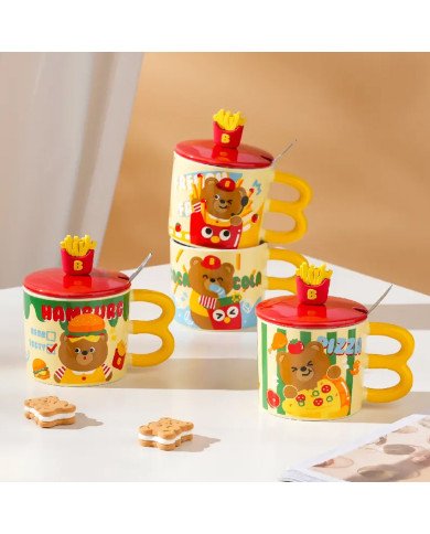Mug Chop en Céramique Little Bear avec Couvercle et Cuillère 450 ml Mug Chop en Céramique Little Bear avec Couvercle et Cuillère 450 ml