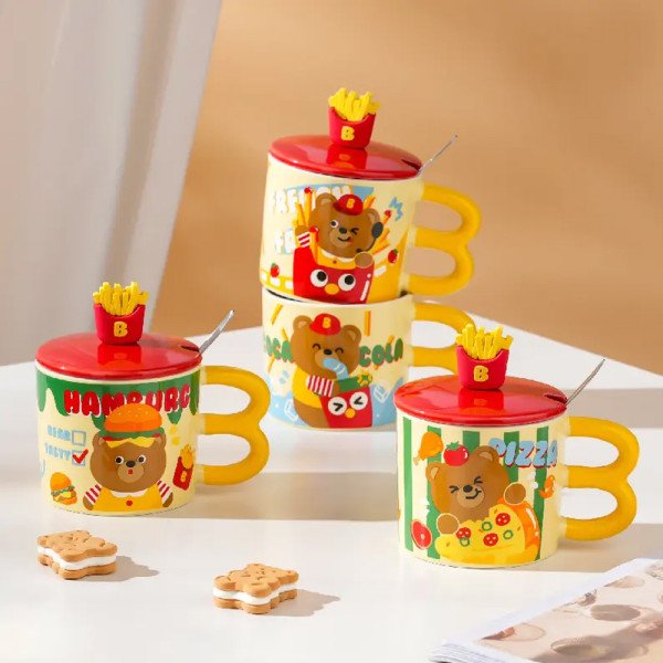 Mug Chop en Céramique Little Bear avec Couvercle et Cuillère 450 ml Mug Chop en Céramique Little Bear avec Couvercle et Cuillère 450 ml