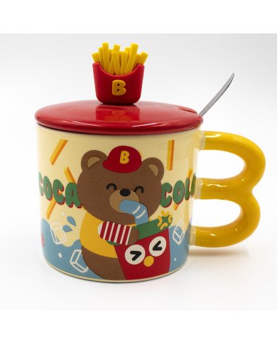 Mug Chop en Céramique Little Bear avec Couvercle et Cuillère 450 ml Mug Chop en Céramique Little Bear avec Couvercle et Cuillère 450 ml