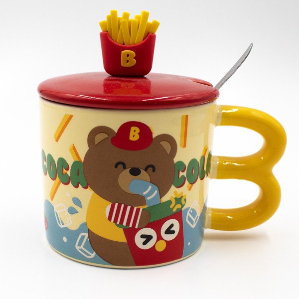 Mug Chop en Céramique Little Bear avec Couvercle et Cuillère 450 ml Mug Chop en Céramique Little Bear avec Couvercle et Cuillère 450 ml