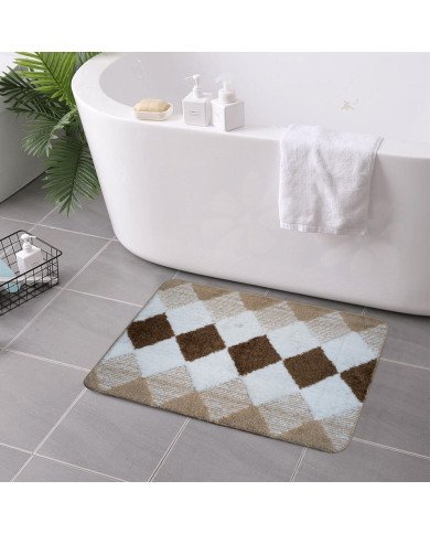 Tapis de Bain Antidérapant en Polyester Motif Losange – Confort Doux