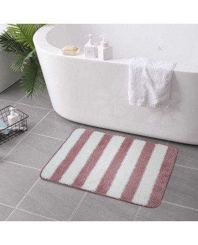 Tapis de Bain Antidérapant en Polyester Motif Rayures – Confort Doux