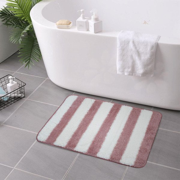 Tapis de Bain Antidérapant en Polyester Motif Rayures – Confort Doux Tapis de Bain Antidérapant en Polyester Motif Rayures – Confort Doux