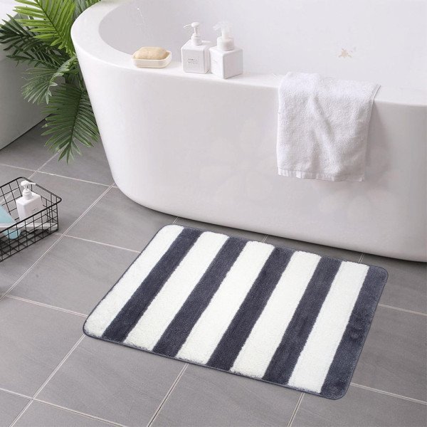 Tapis de Bain Antidérapant en Polyester Motif Rayures – Confort Doux Tapis de Bain Antidérapant en Polyester Motif Rayures – Confort Doux