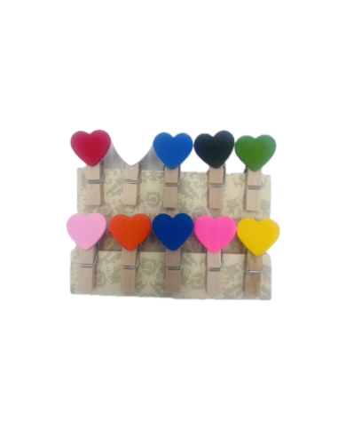 Lot de 10 pinces photos cœur colorées