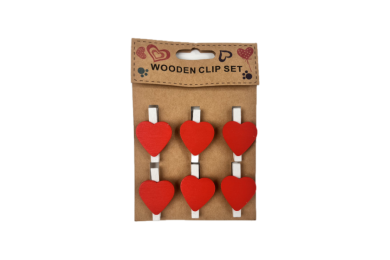 Lot de 6 pinces photos cœur en bois