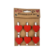Lot de 6 pinces photos cœur en bois